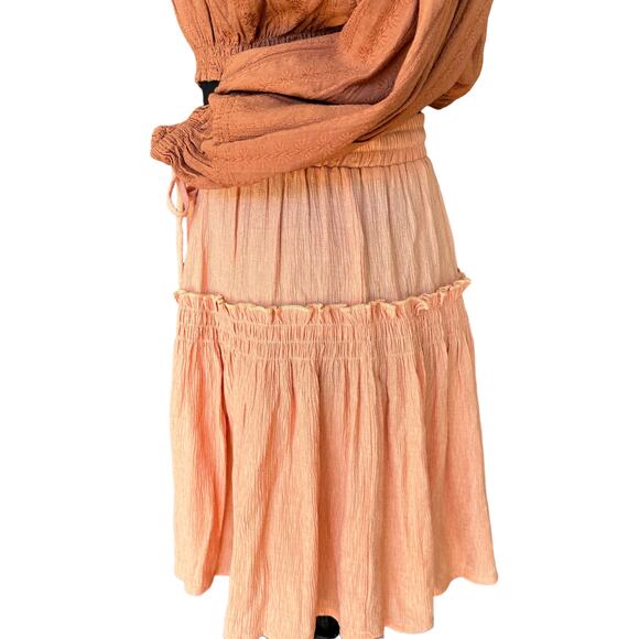 Gauze Tiered Ruffle Mini Skirt SMALL Pastel Peach Boho Western Cottage Peasant - Picture 2 of 6